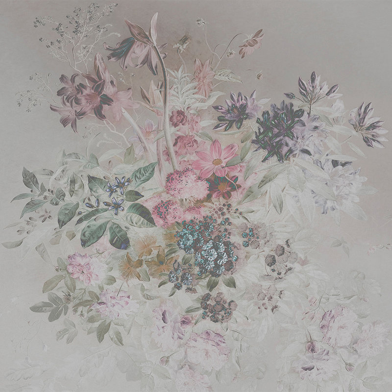         Blumen Fototapete mit Pastellfarben Design – Rosa, Grau
    