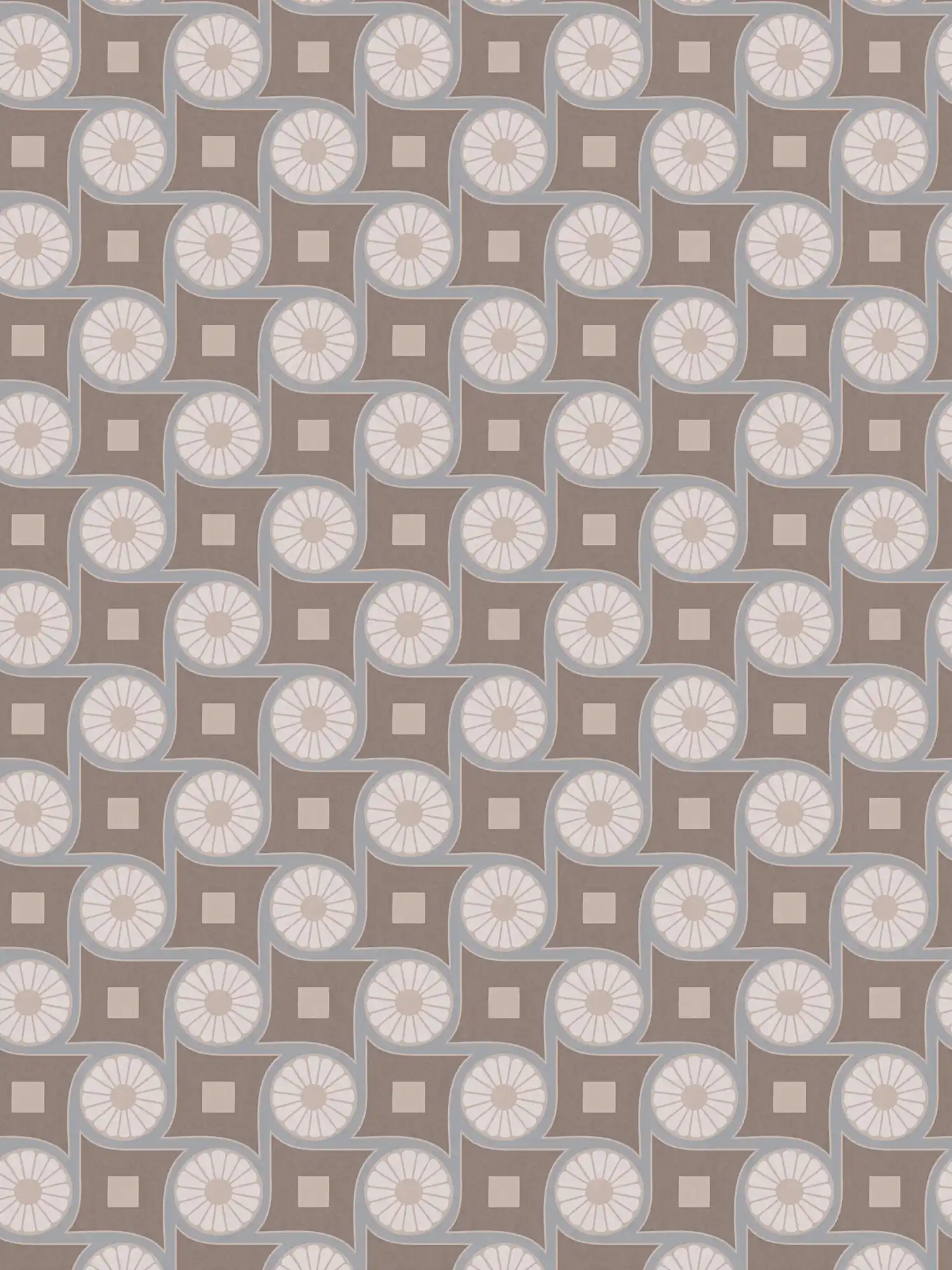 Vliestapete mit Retro Muster Quadrat- & Kreismuster – Grau, Blau, Weiß
