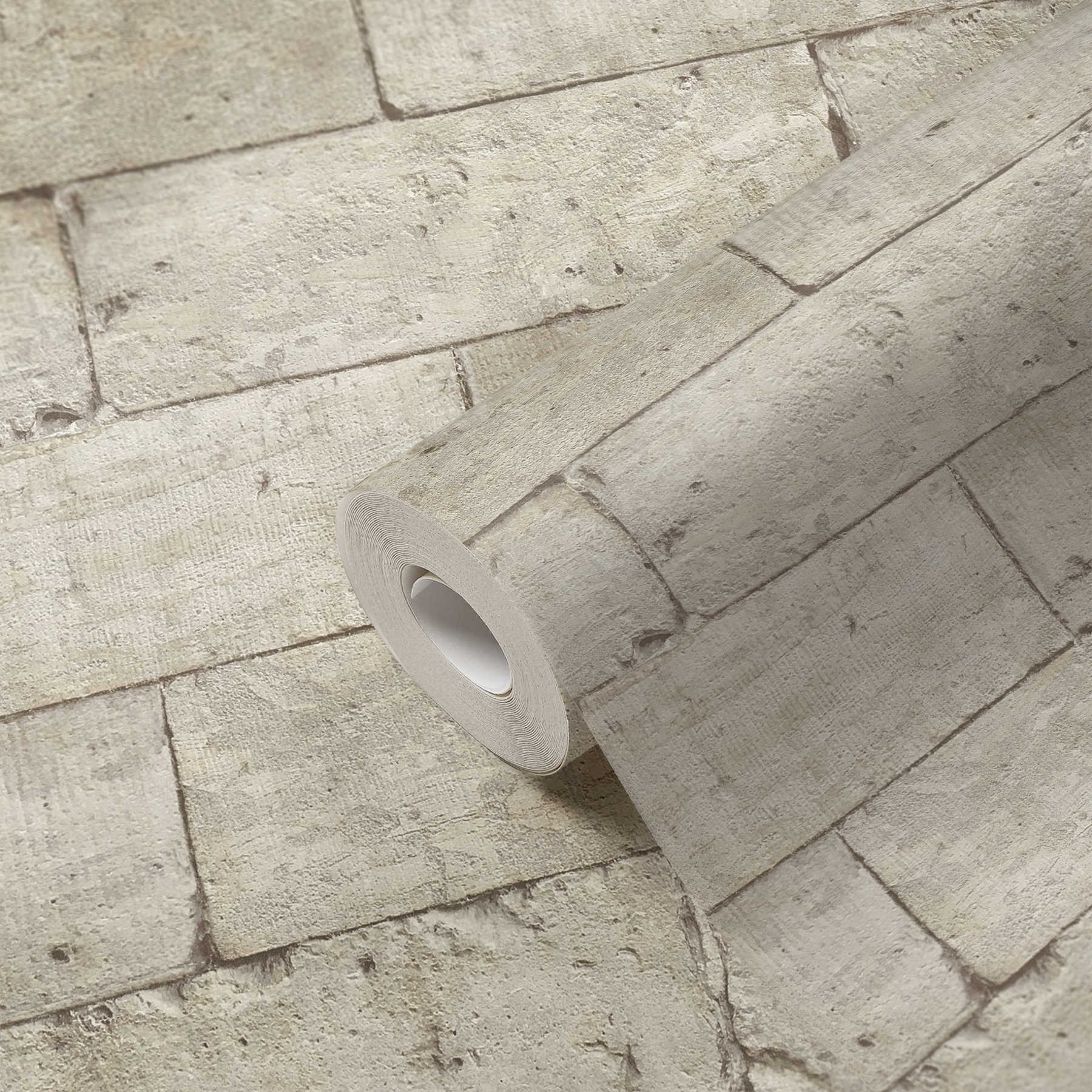             3D Steinoptik Tapete mit hellem Mauerwerk – Grau
        
