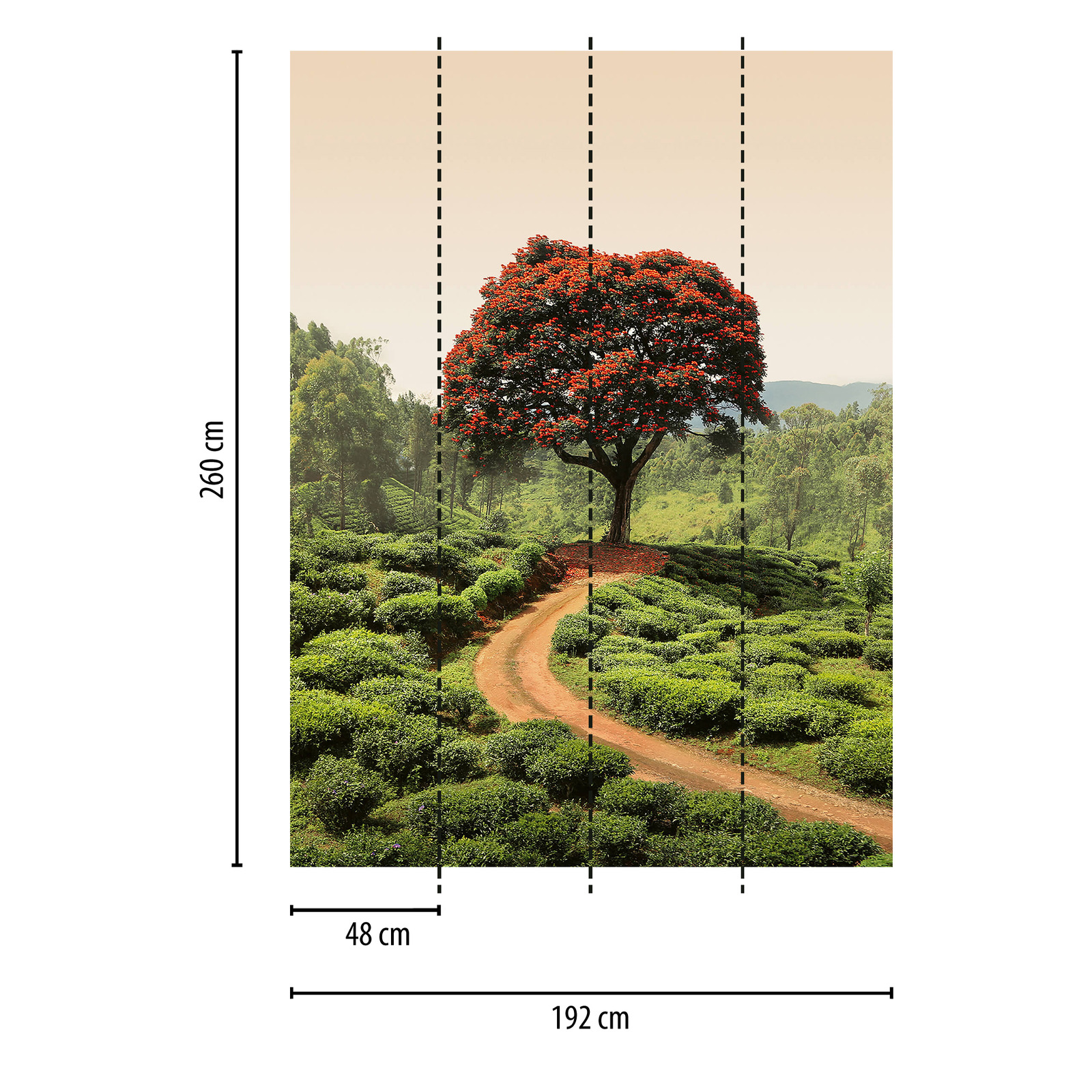             Fototapete Natur Landschaft mit rotem Baum
        