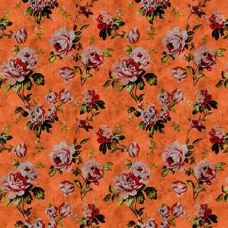 Wild roses 2 - Rosen Fototapete in kratzer Struktur im Retrolook, Orange – Gelb, Orange | Perlmutt Glattvlies

