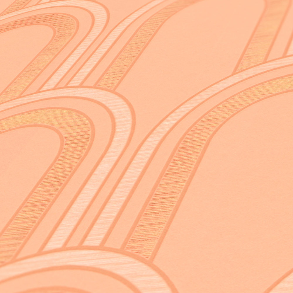             Vliestapete mit Bogenmuster – Orange, Weiß, Gold
        
