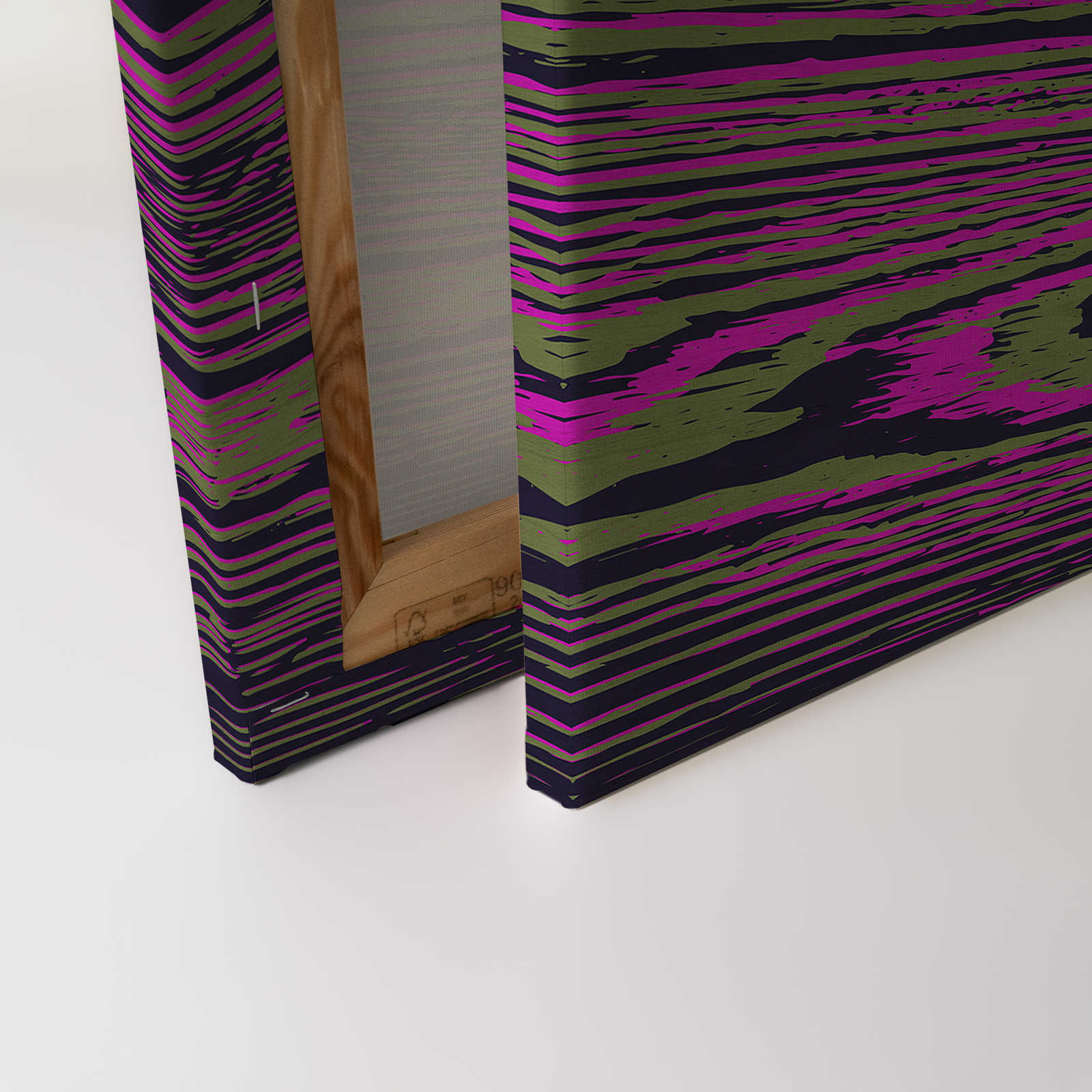             Kontiki 2 - Leinwandbild Neonfarbene Holzmaserung, Pink & Schwarz – 1,20 m x 0,80 m
        