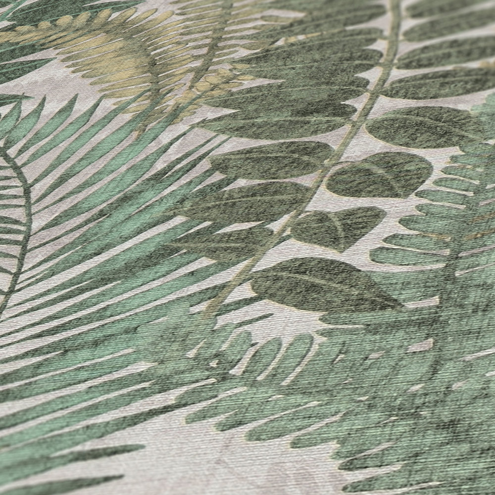             Tapete floral mit Farnblättern leicht strukturiert, matt – Beige, Grün, Braun
        