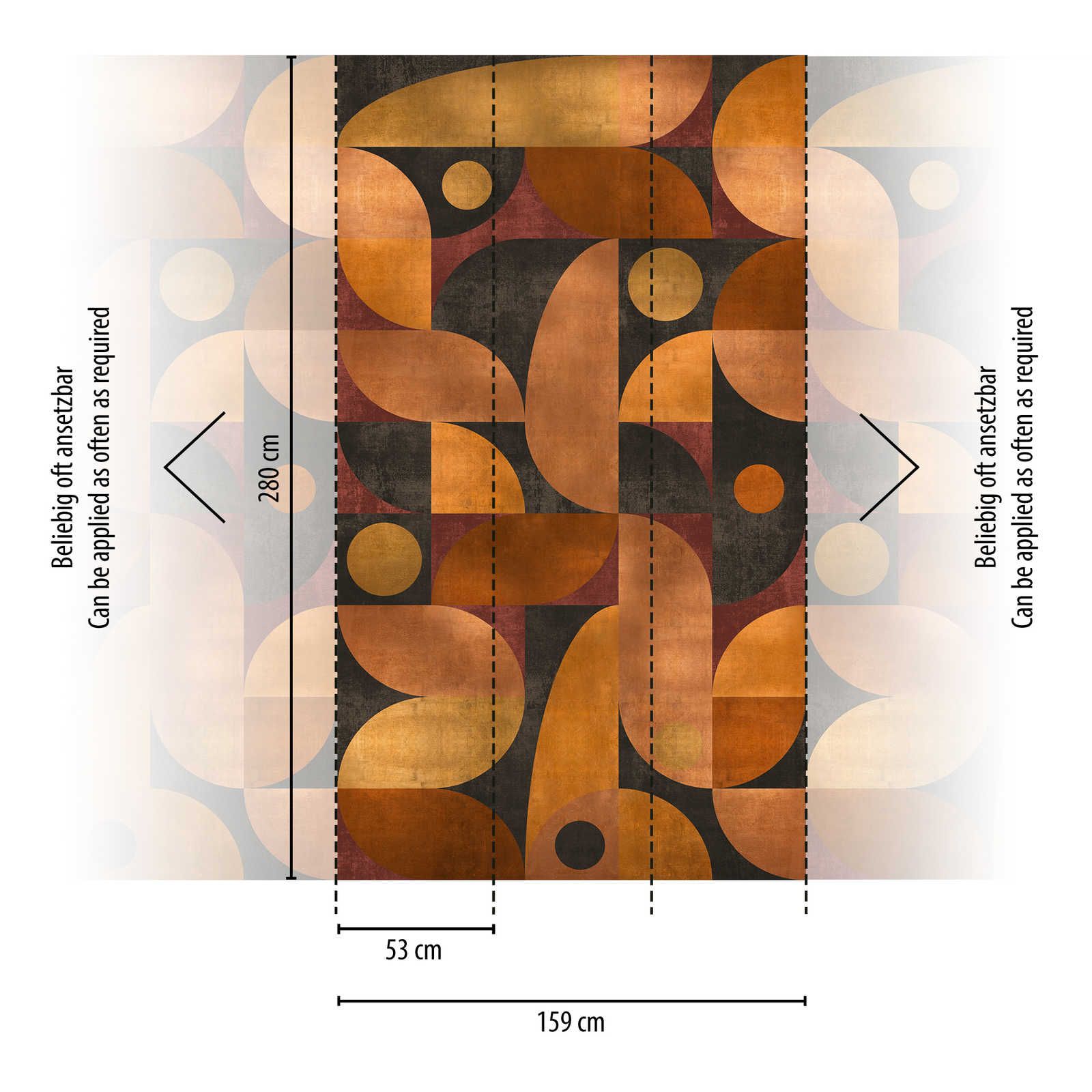            Vliestapete in warmen Farbtönen mit grafischen runden Muster – Orange, Braun, Rot
        