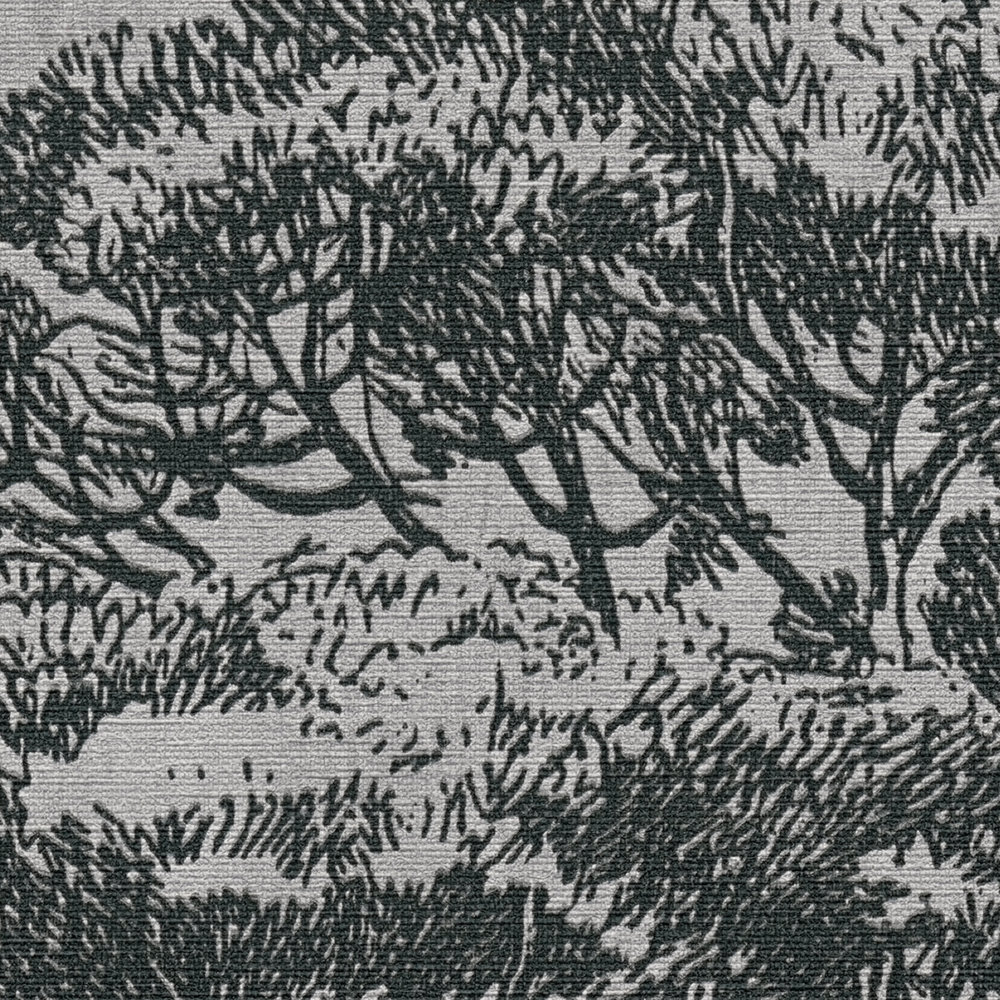             Baum Tapete Leinenoptik im Kolonial Stil – Beige, Schwarz
        