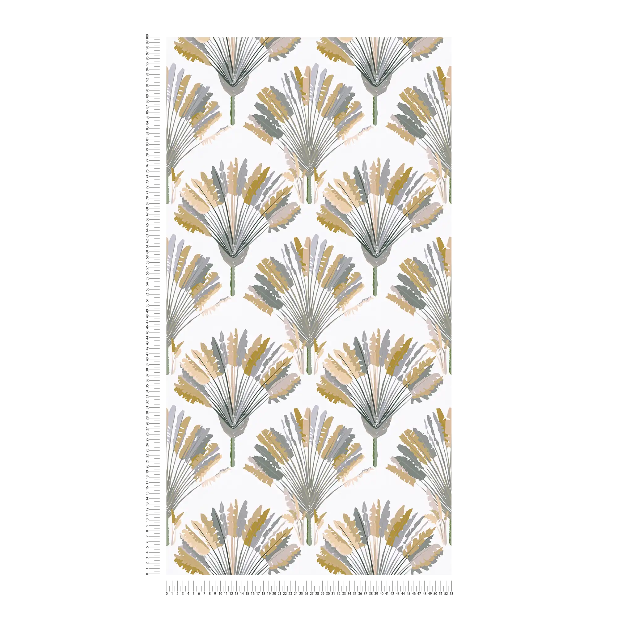             Palmen Tapete mit Musterdruck im modernen Stil – Gelb, Grau, Weiß
        