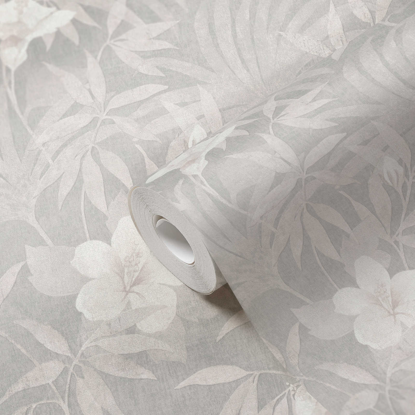             Leinenoptik Tapete Dschungel Blätter & Blumen – Beige, Grau
        