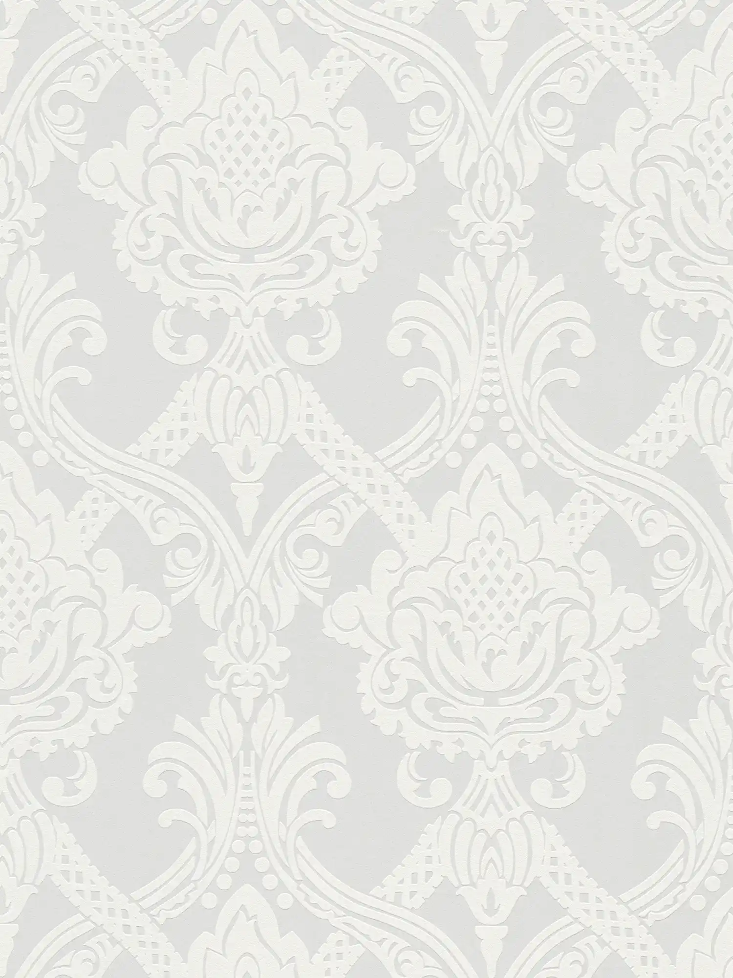 Weiße Tapete Barock Design mit Metallic-Effekt
