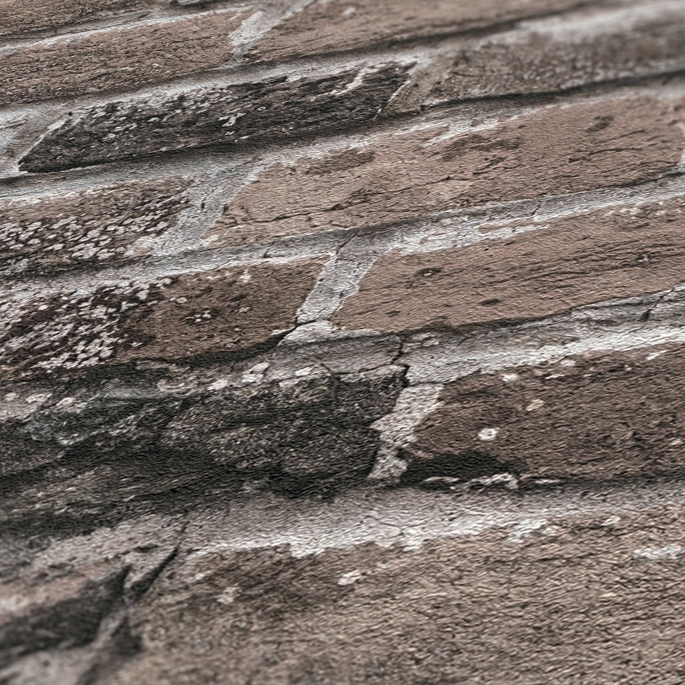             Ziegelsteinmauer Vliestapete – Grau, Braun, Beige
        