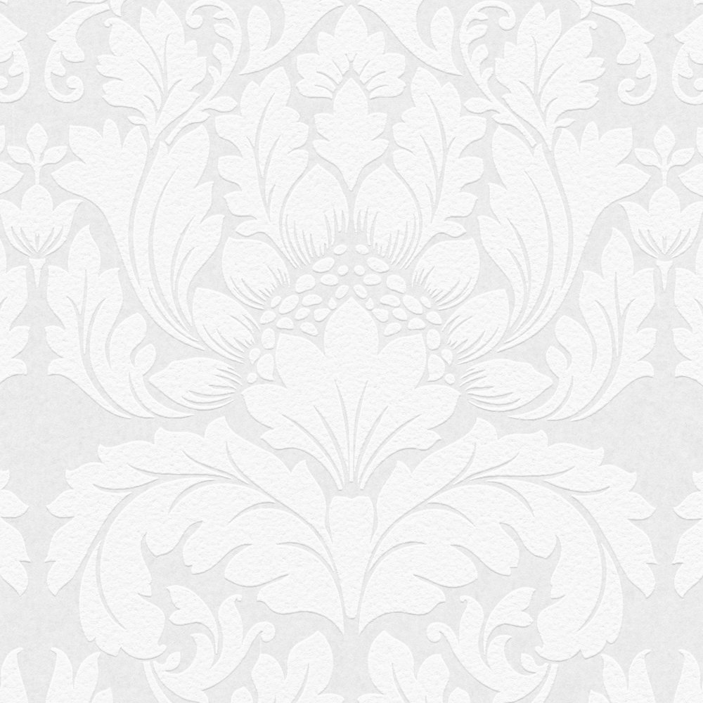             Überstreichbare Tapete mit floralem Ornament Design – Weiß
        