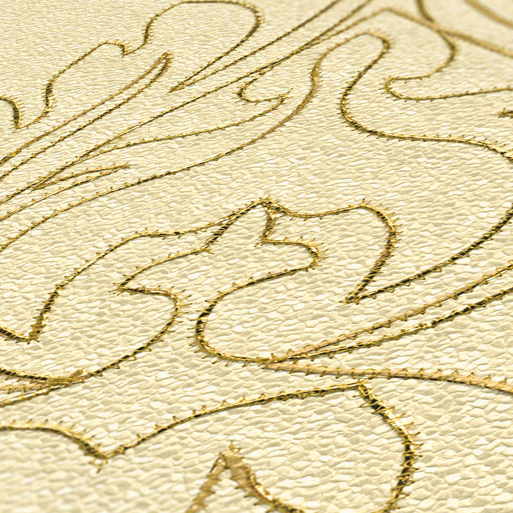             Premium-Wandpanel mit Ornamenten und starker Struktur – Gelb, Gold
        