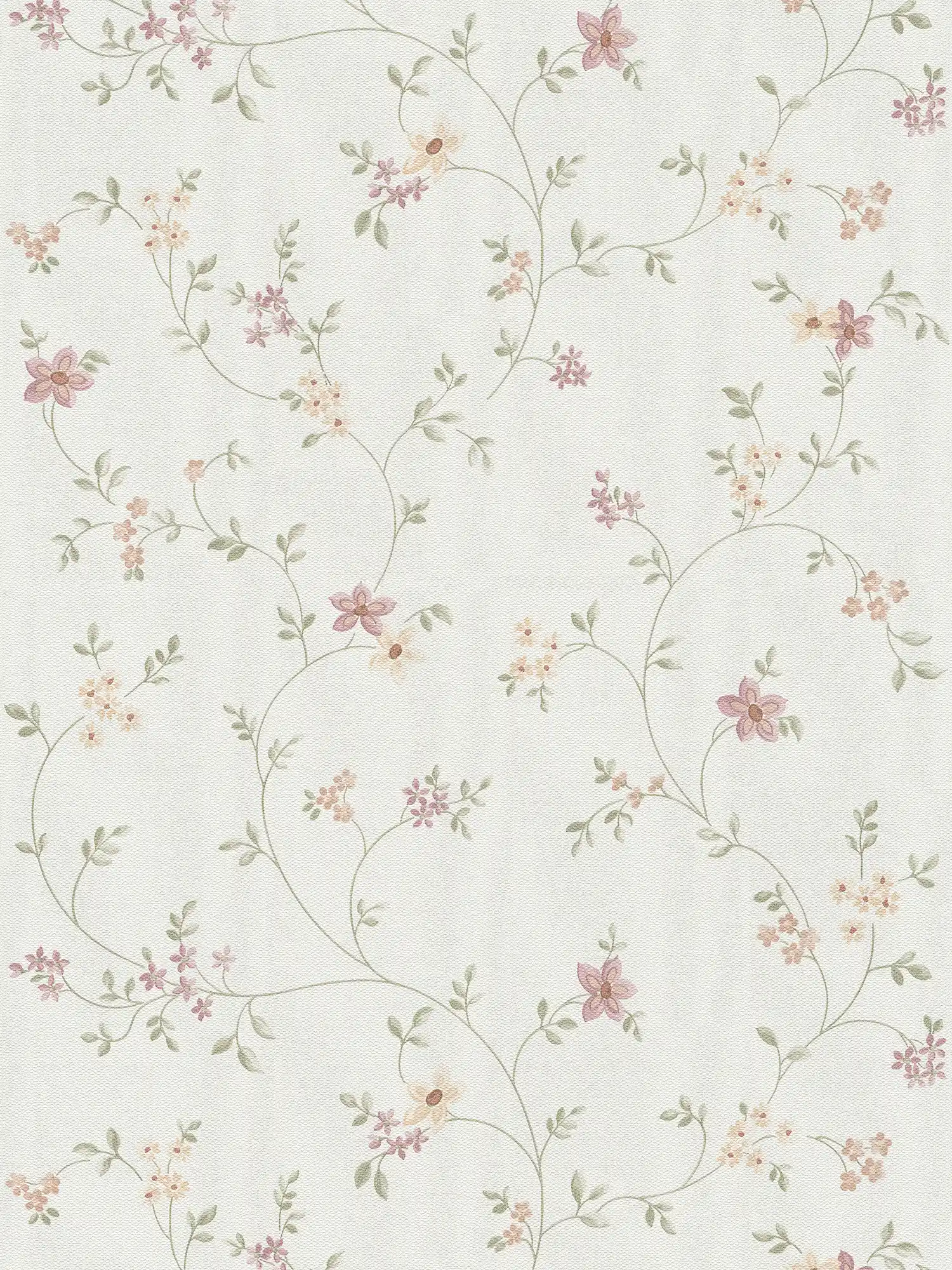         Tapete mit Blüten Muster im Landhaus Stil – Bunt, Grün, Weiß
    