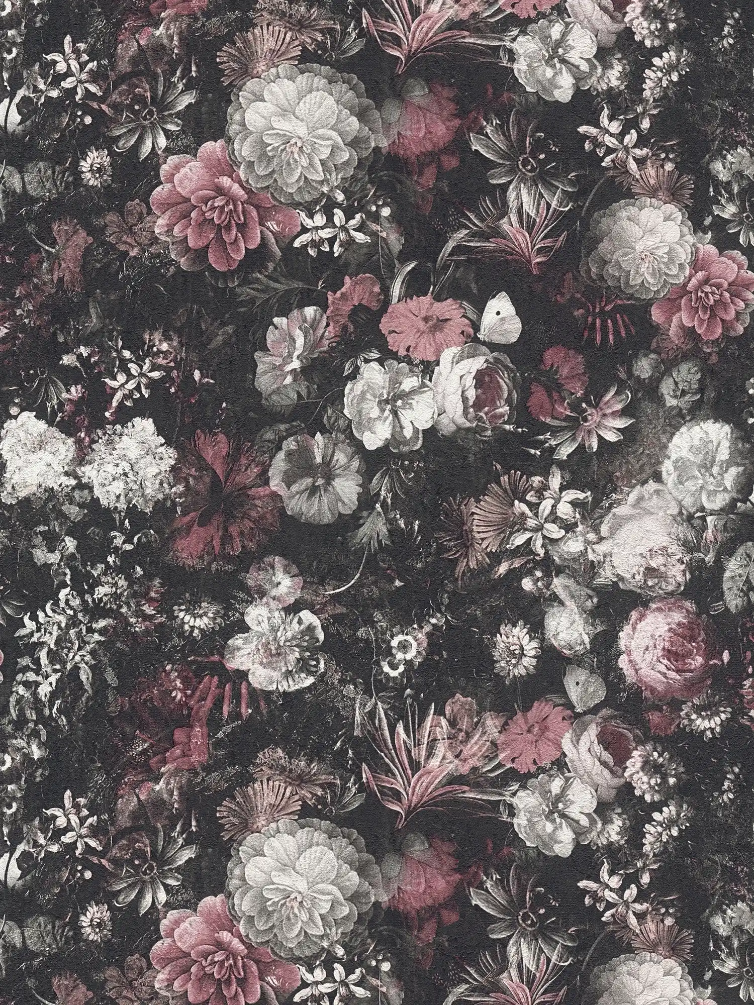         Blumentapete Rosen & Blüten im Vintage Stil – Rot, Schwarz, Weiß
    
