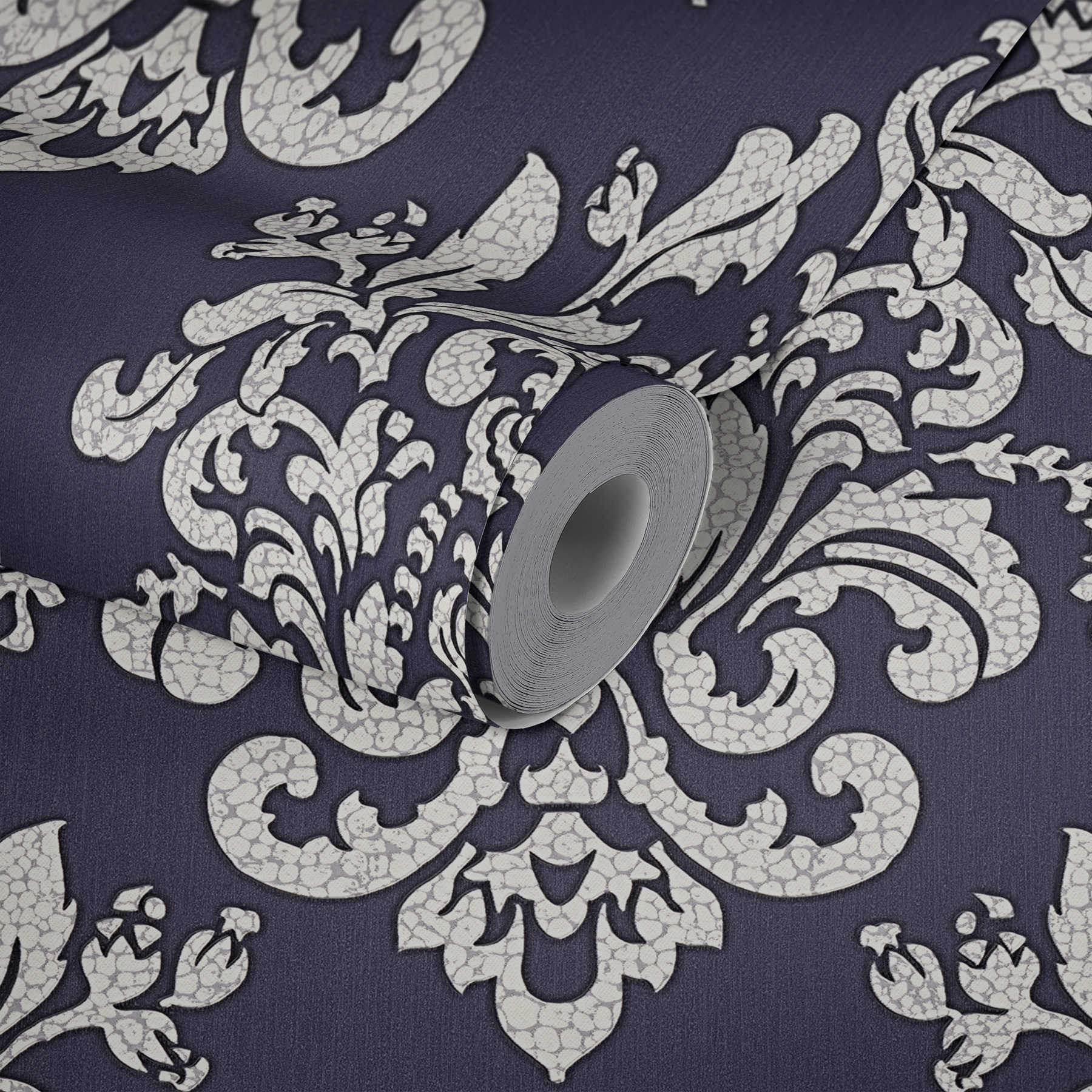             Ornament Tapete mit Krakelee Effekt – Metallic, Violett
        