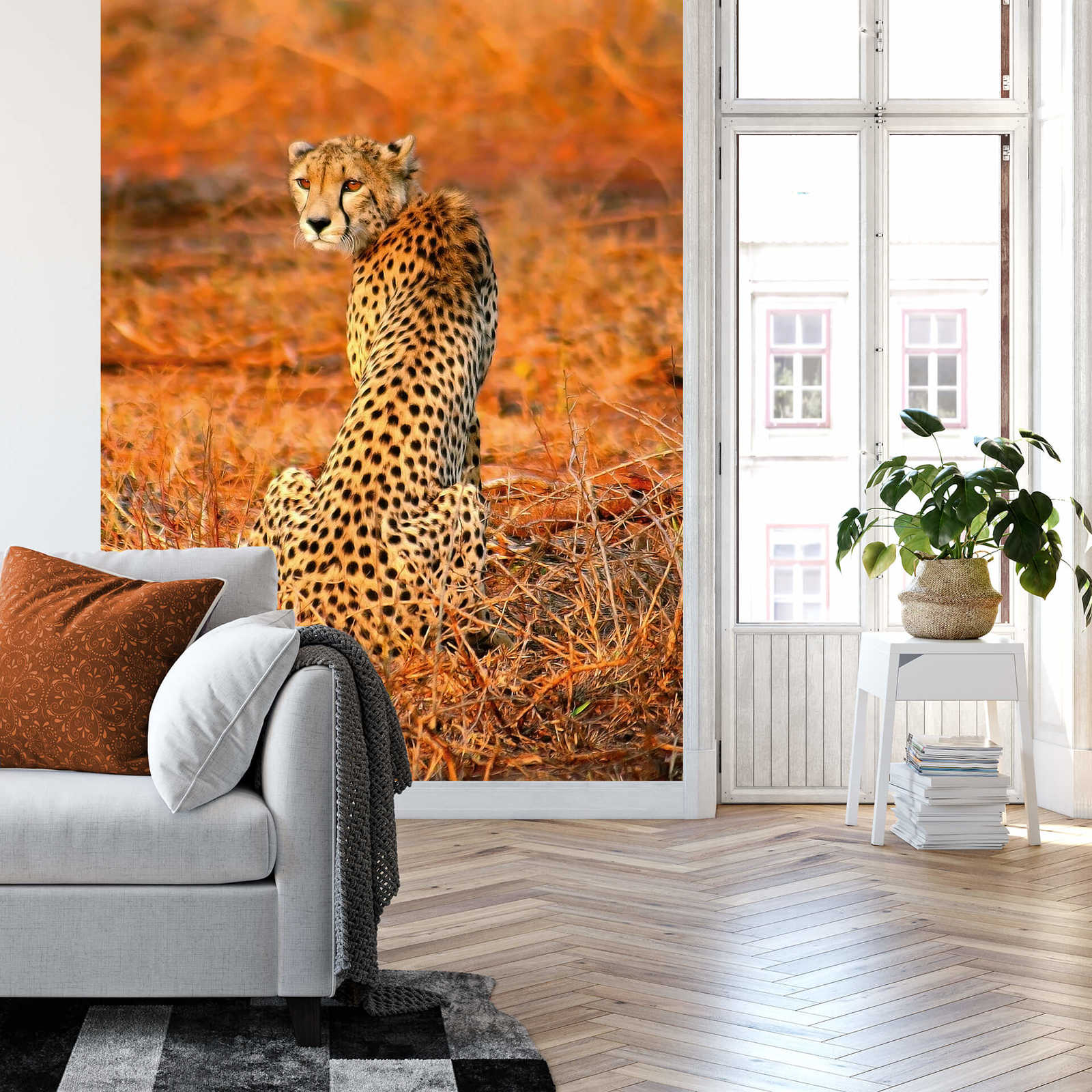             Safari Fototapete Tier Leopard – Gelb, Orange, Schwarz
        