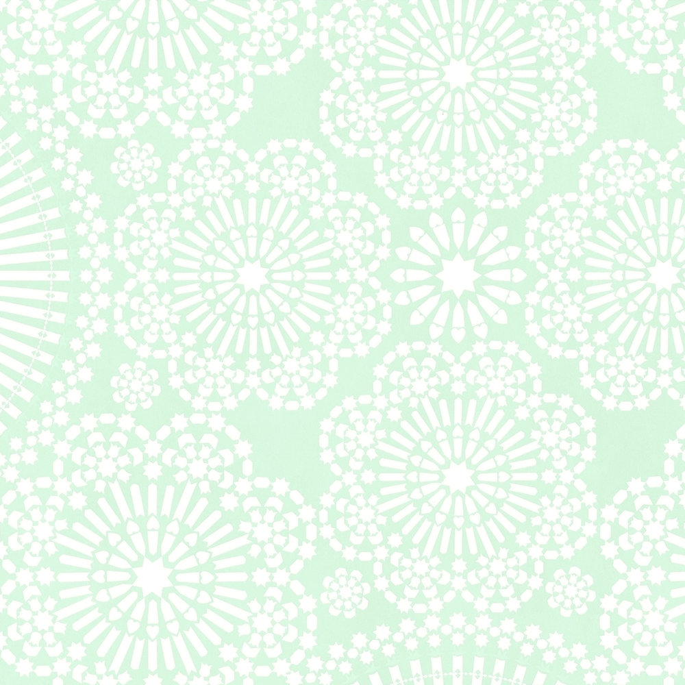             Mandala Tapete mit Blumen Design – Blau, Grün, Weiß
        