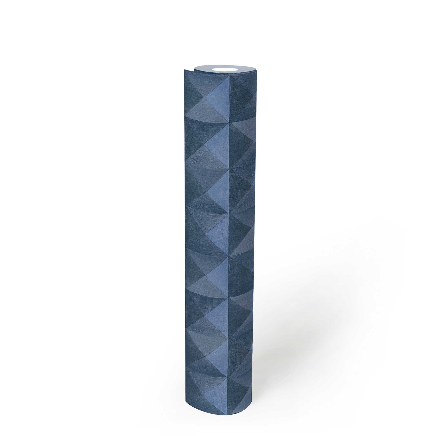             Vliestapete mit 3D Muster im Pyramiden Effekt – Blau
        