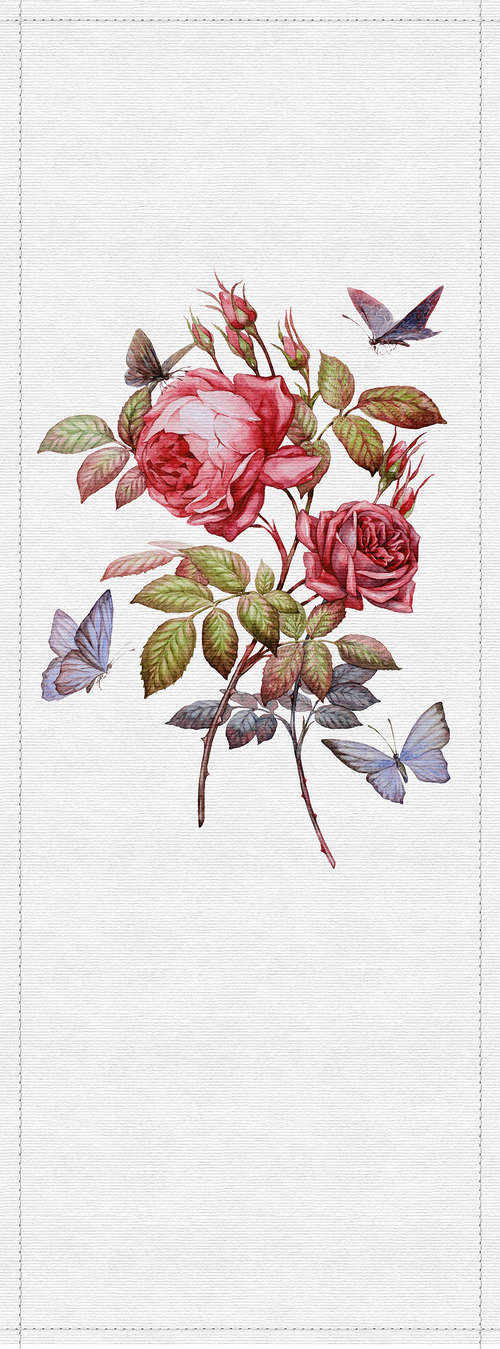             Spring panels 1 - Digitaldruck mit Rosen & Schmetterlingen in gerippter Struktur – Grau, Rot | Perlmutt Glattvlies
        