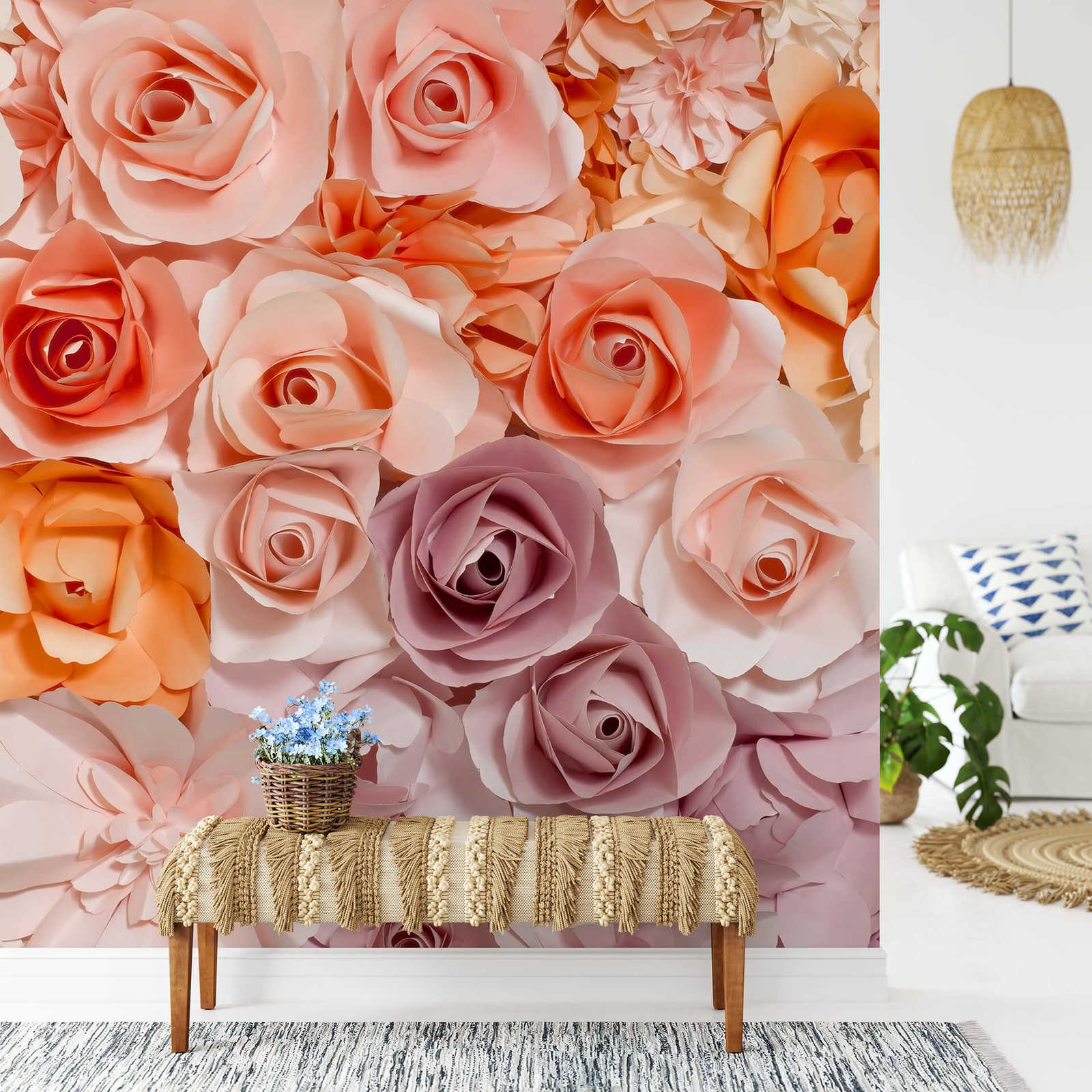             Blumen Fototapete 3D Rosen, Hochformat – Rosa
        