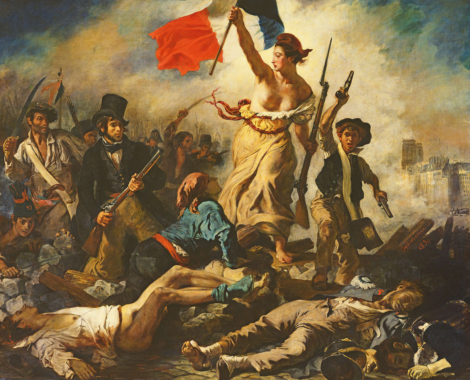             Fototapete "Die Freiheit, die das Volk führt" von Eugène Delacroix
        
