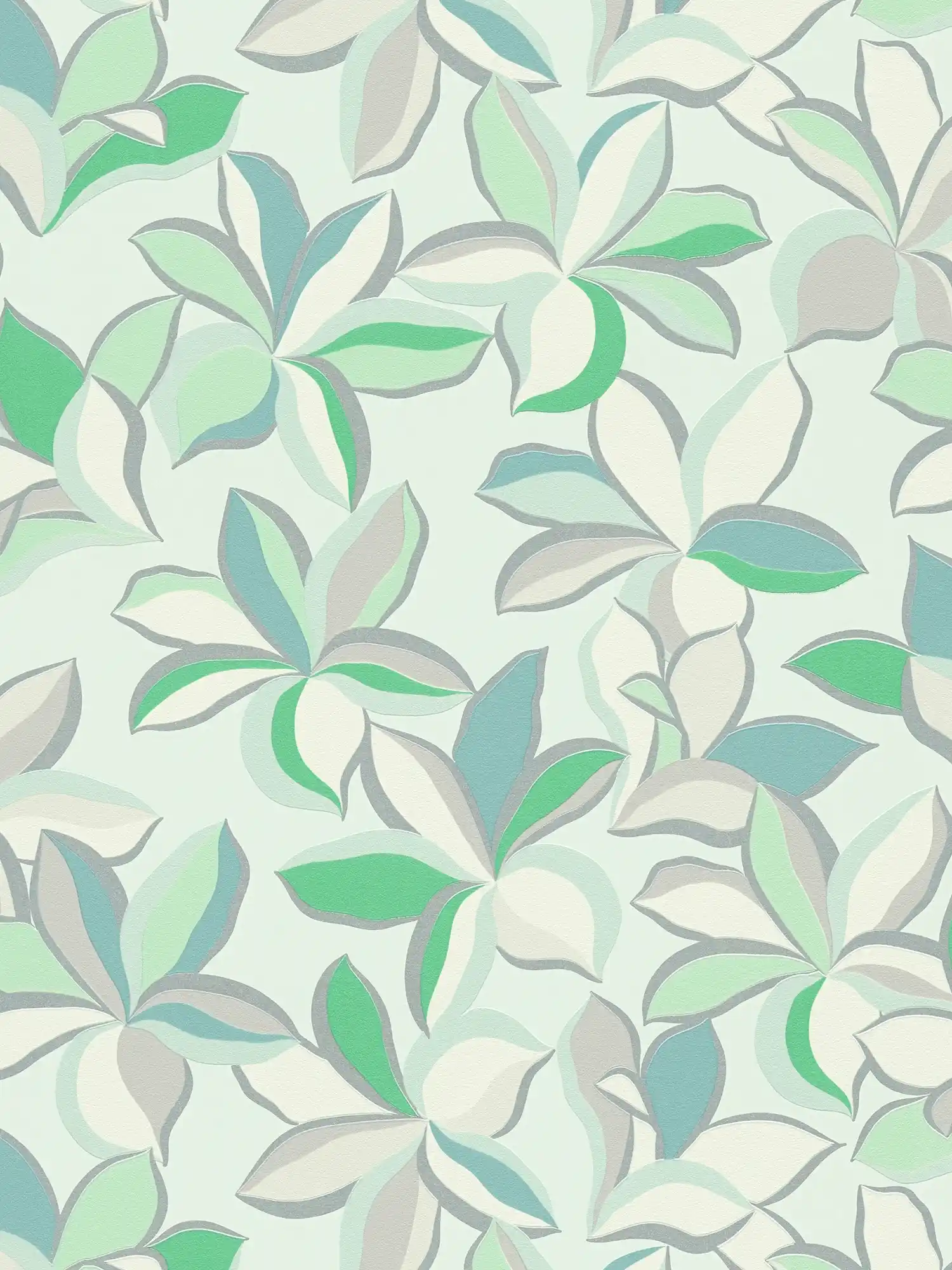 Florale Vliestapete mit Glanzstruktur – Grün, Grau

