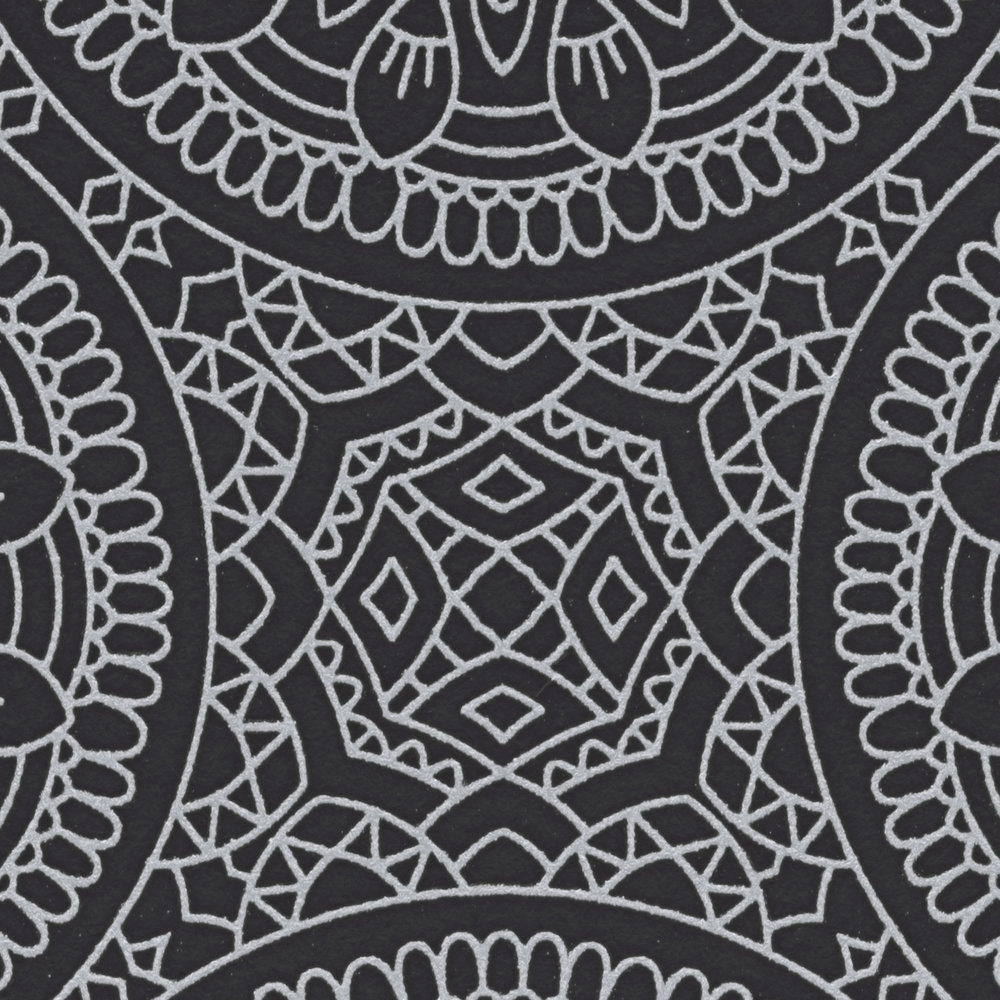             Grafik-Tapete mit Kreis-Muster glänzend glatt – Schwarz, Silber
        