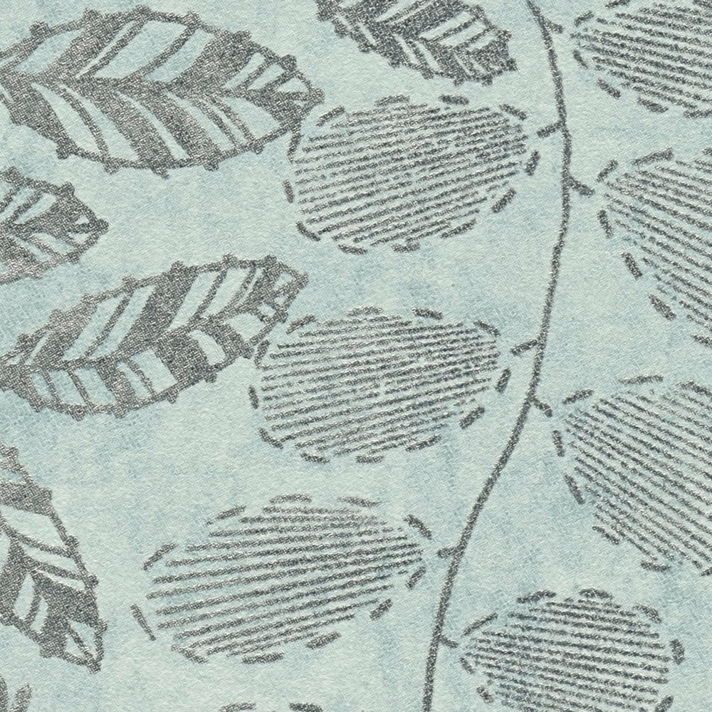             Skandi Tapete mit Blättermuster in Metallic – Blau, Grün
        