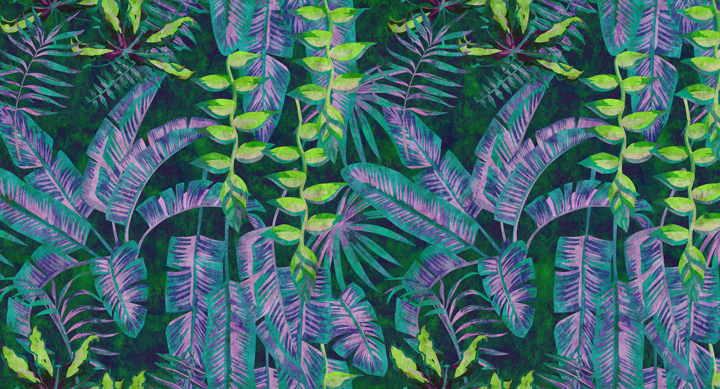             Tropicana 5 - Dschungel Fototapete mit Neon-Farben in Löschpapier Struktur – Blau, Grün | Perlmutt Glattvlies
        