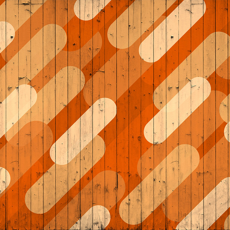 Fototapete mit Bretteroptik & schrägem Streifendesign – Orange, Beige, Creme
