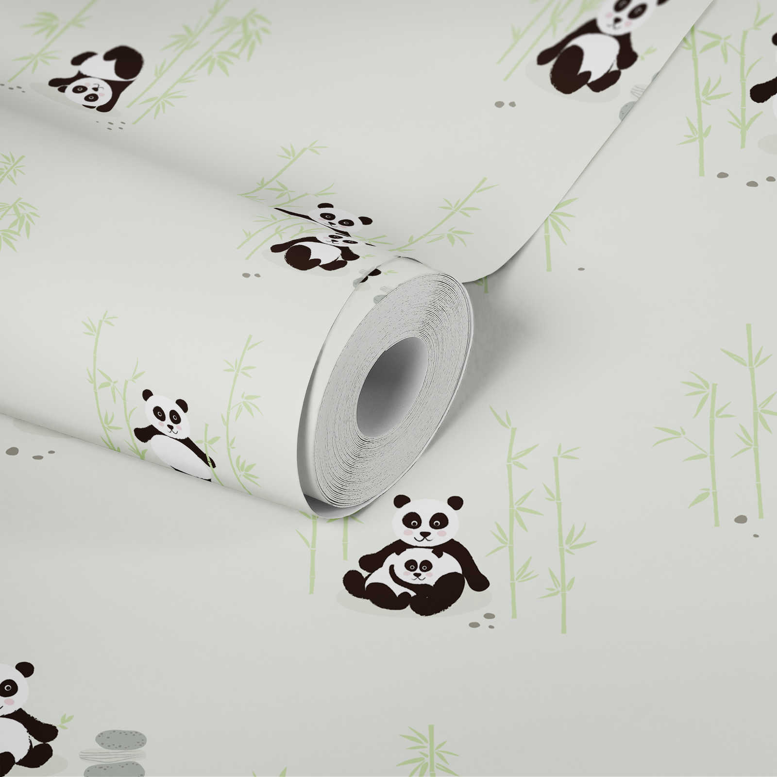             Kinderzimmer Panda Tapete – Grün, Schwarz, Weiß
        