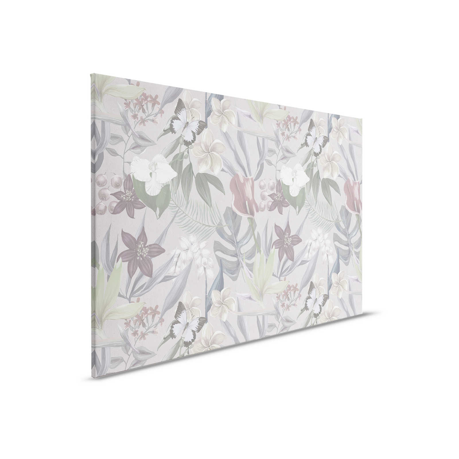         Florales Dschungel Leinwandbild gezeichnet | grau, weiß – 0,90 m x 0,60 m
    