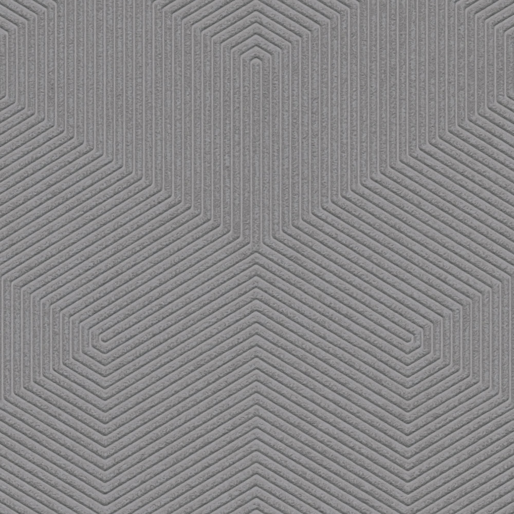             Geometrische Tapete mit Grafik 3D Muster matt strukturiert – Grau
        