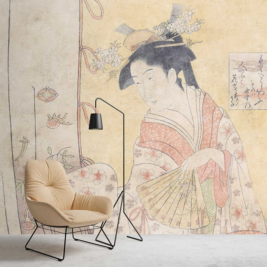        Osaka 2 – Asien Fototapete Vintage Kunstwerk Dame mit Fächer
    