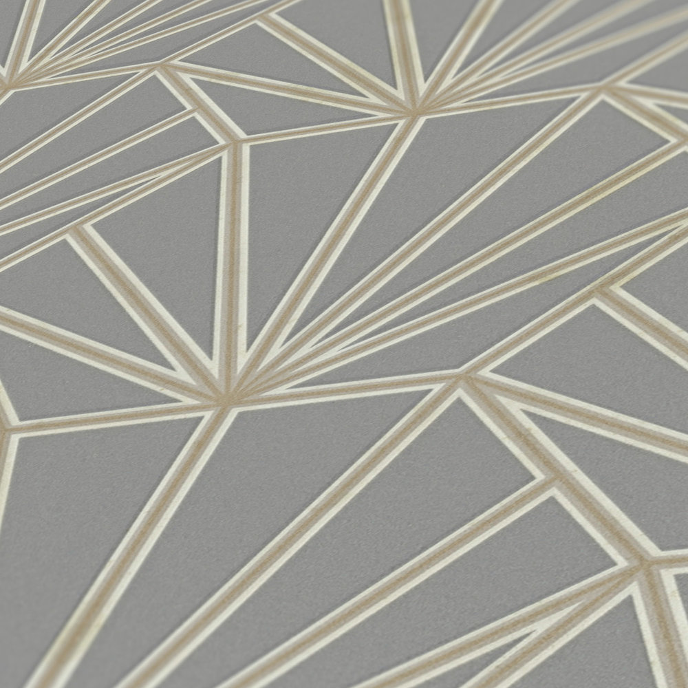            Tapete Art Déco Muster und Linienmotiv – Grau, Gold, Weiß
        