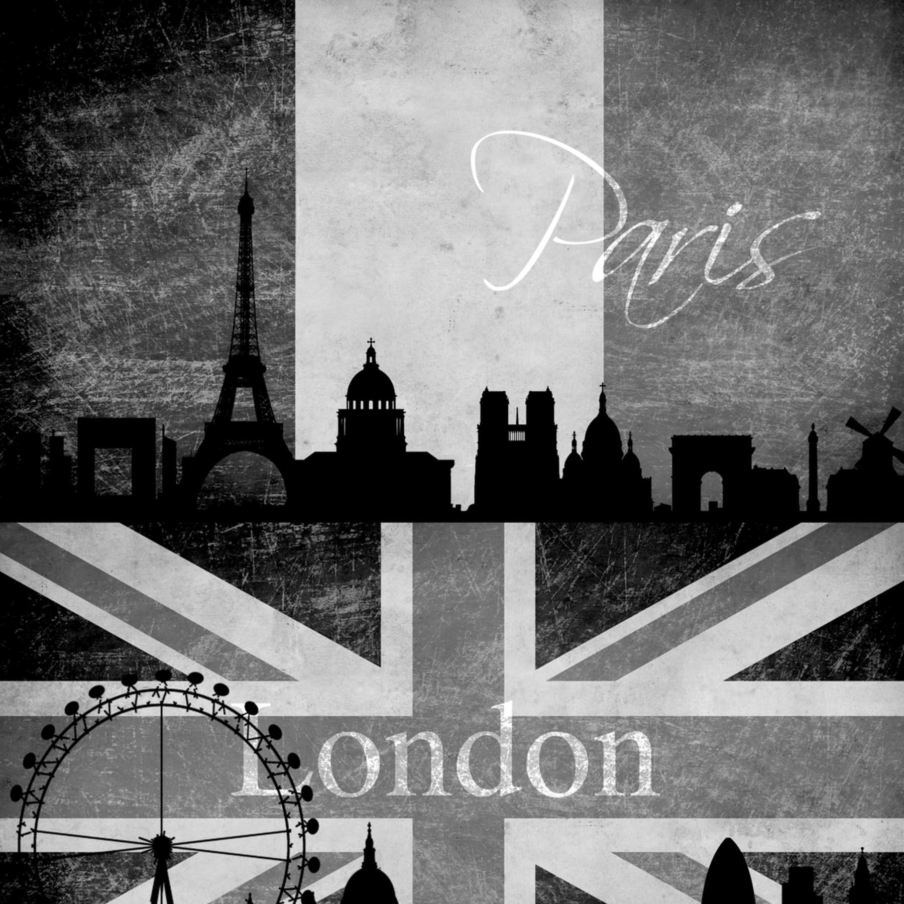             Tapetenpanel London, New York & Paris im Retro Look – Schwarz, Weiß
        