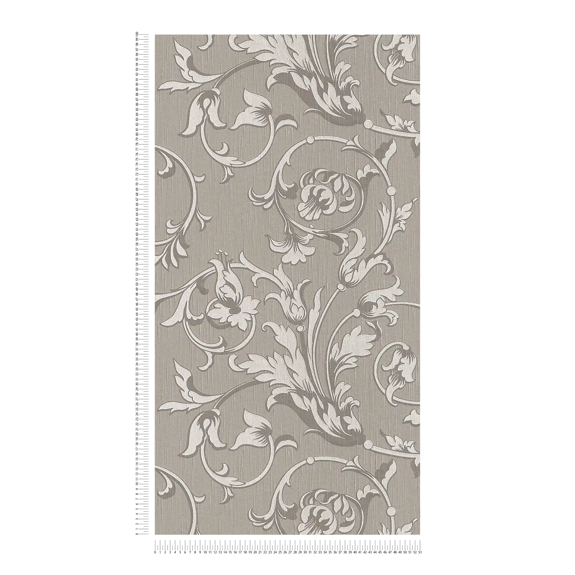             Tapete im Kolonial Stil mit floralen Ornamenten – Braun, Grau
        