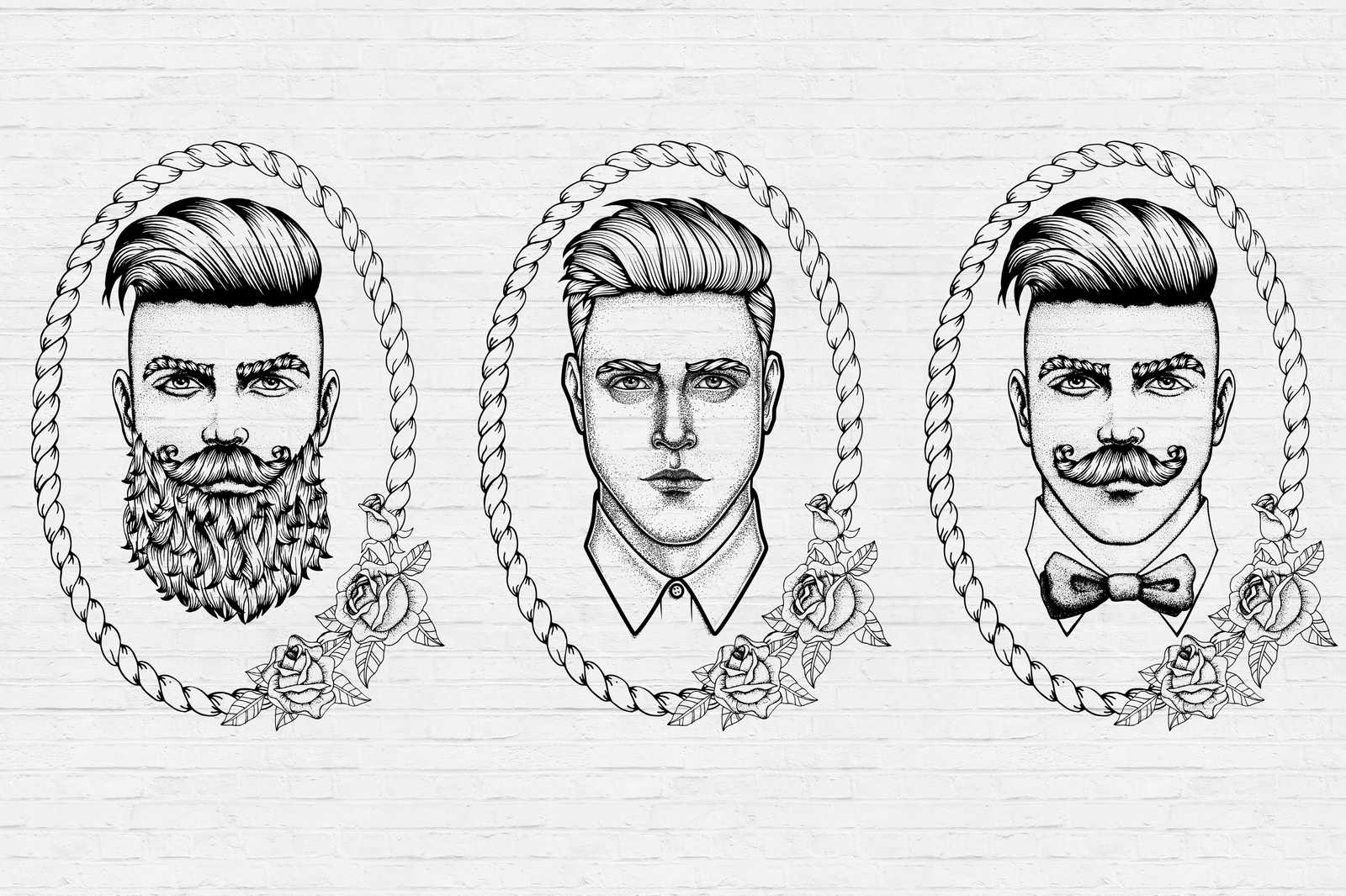             Schwarz-Weißes Leinwandbild mit Männer Portraits im Comic Stil – 0,90 m x 0,60 m
        