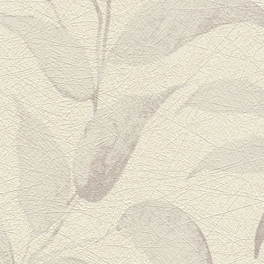             Florale Tapete mit Blättern schimmernd strukturiert – Grau, Silber
        