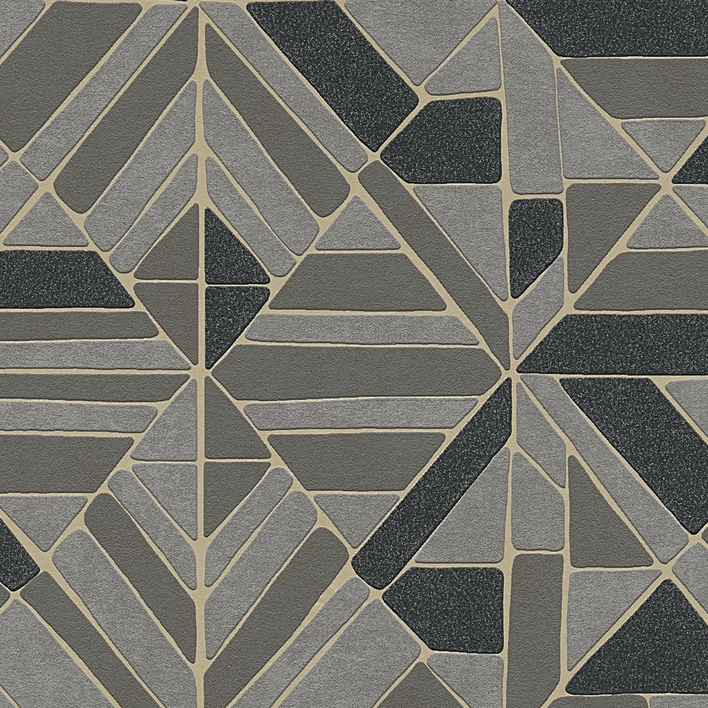             Tapete geometrisches Muster & Metallic-Akzente – Braun, Schwarz, Gold
        