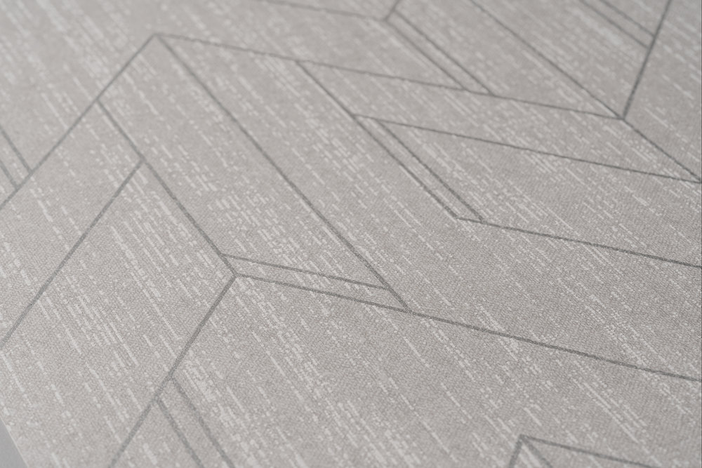             Textiloptik Tapete mit Strukturdesign & silbernem Muster – Grau
        