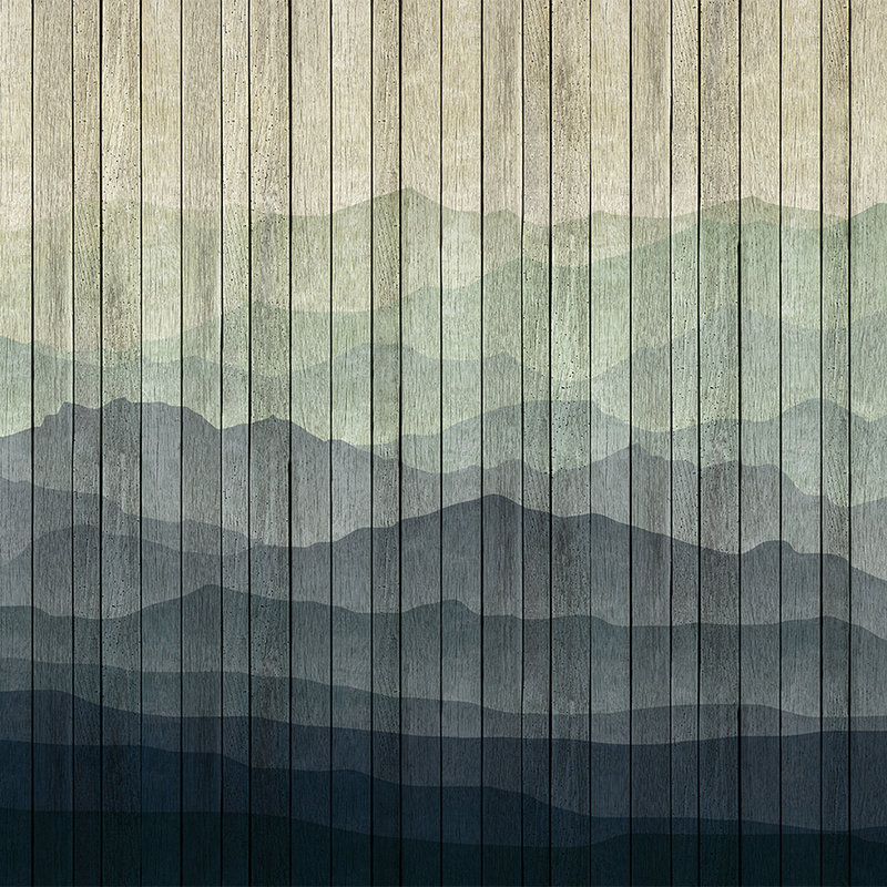 Mountains 1 - Moderne Fototapete Berglandschaft & Bretteroptik – Beige, Blau | Struktur Vlies
