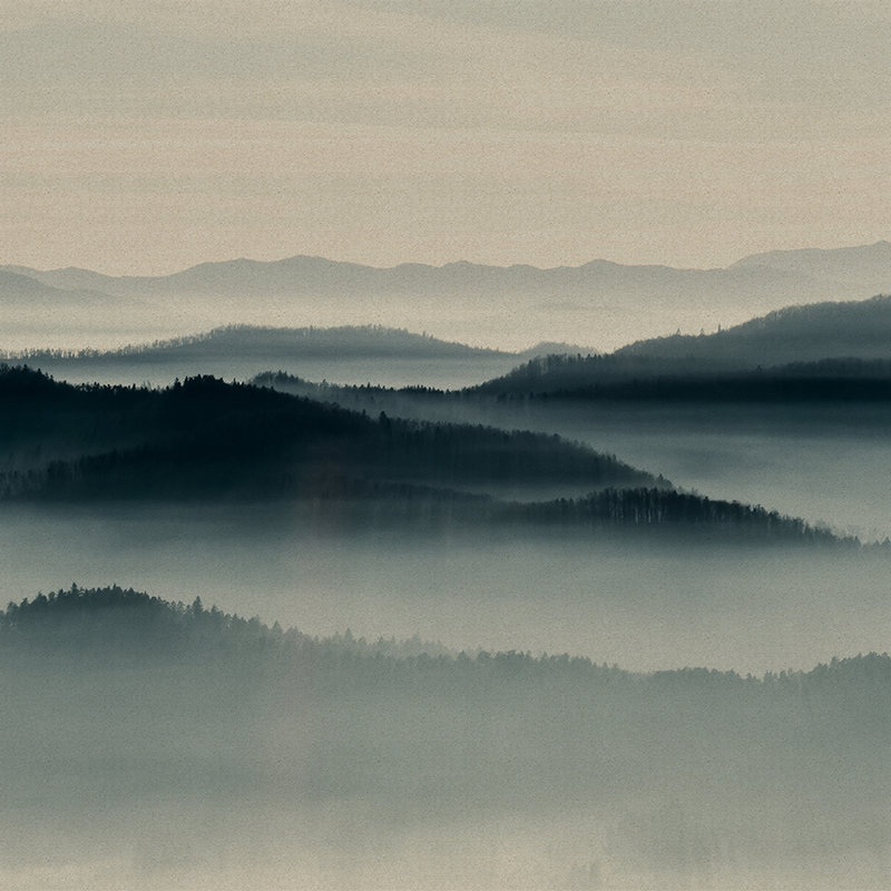 Horizon 1 - Fototapete mit Nebel-Landschaft, Natur Sky Line in Pappe Struktur – Beige, Blau | Perlmutt Glattvlies
