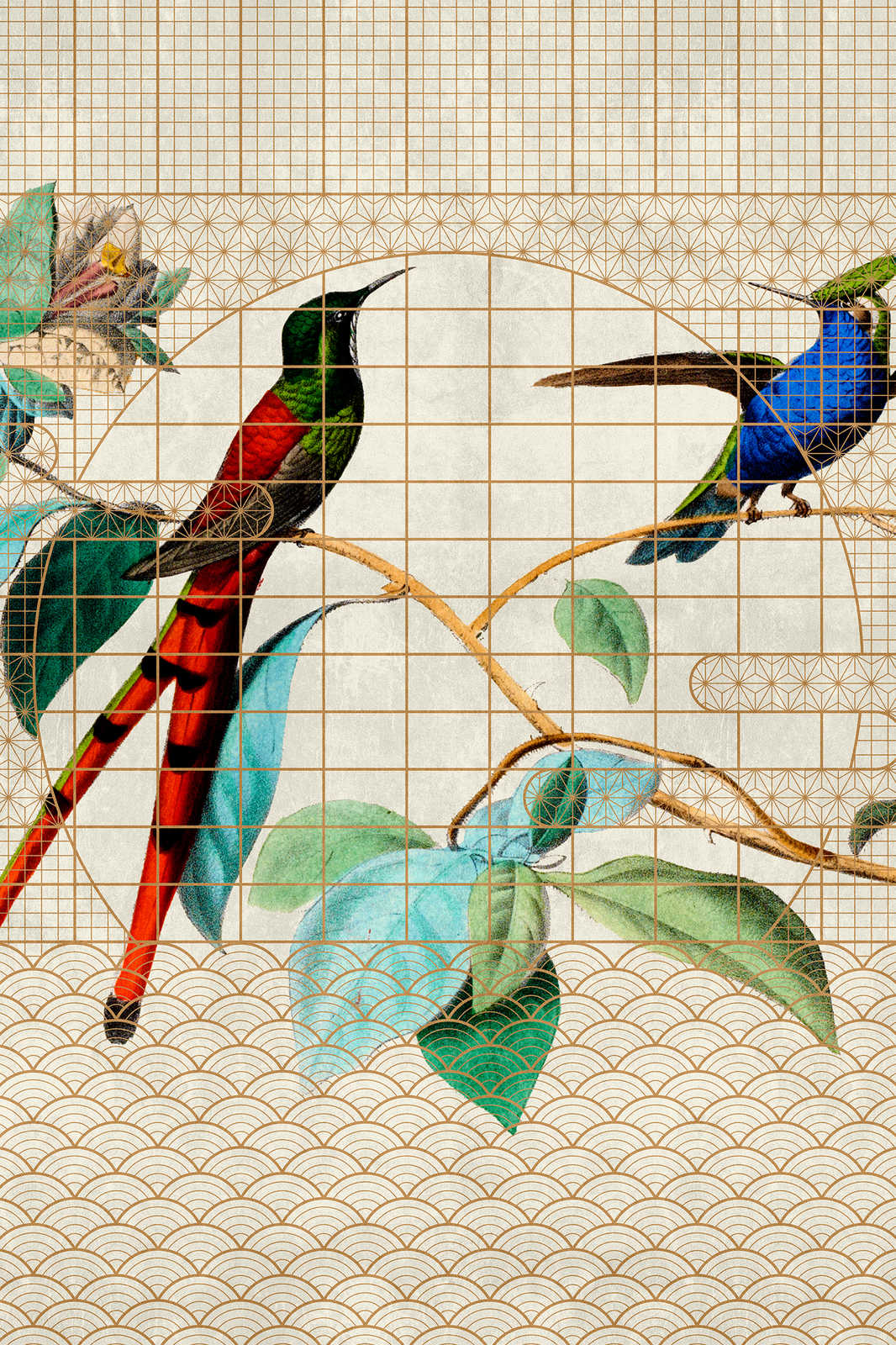             Voliere 2 - Vögel Leinwandbild Singvögel im goldenen Käfig – 1,20 m x 0,80 m
        