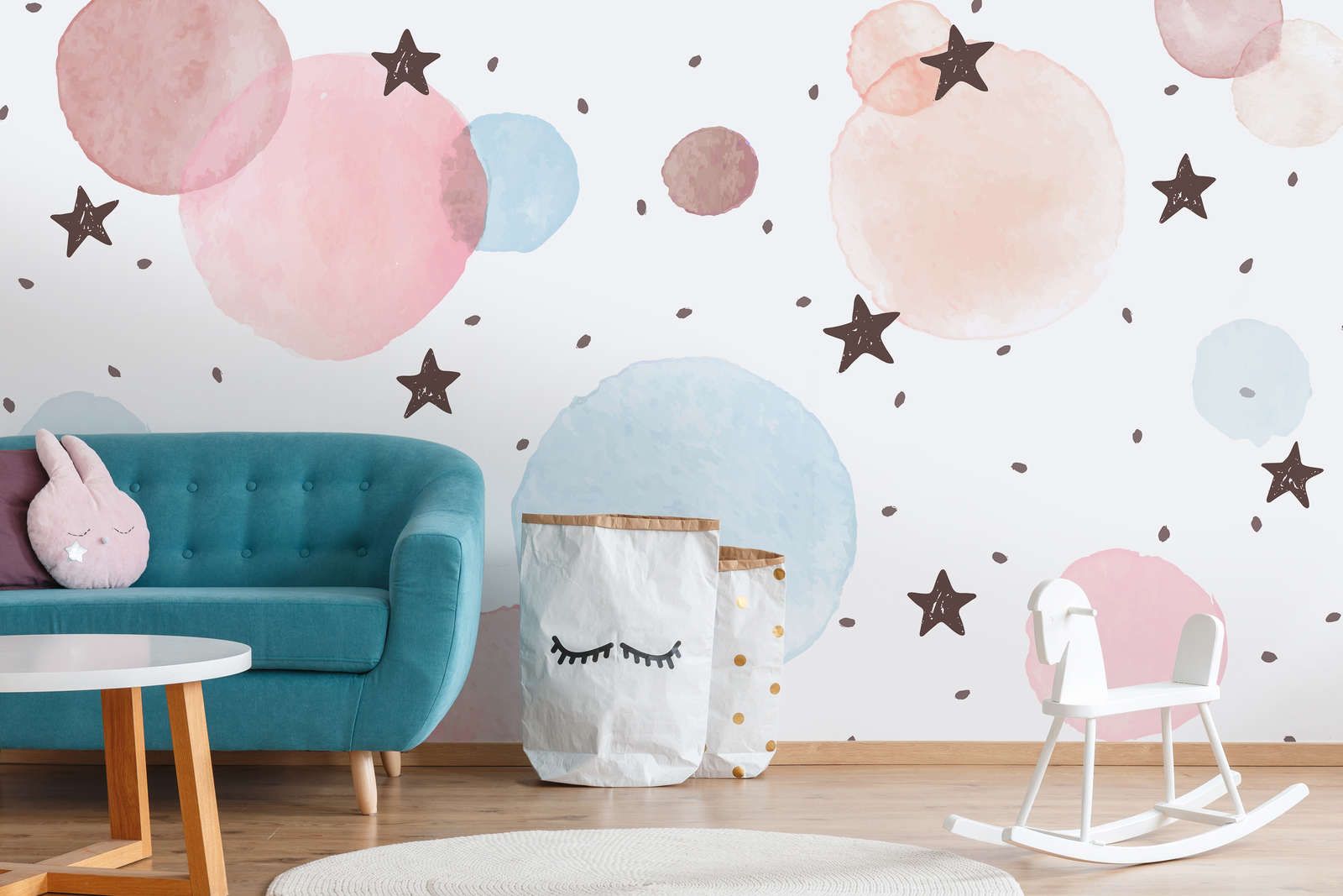             Fototapete fürs Kinderzimmer mit Sternen, Punkten und Kreisen – Glattes & leicht glänzendes Vlies
        