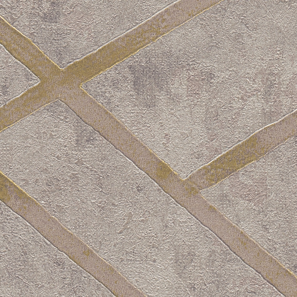             Betontapete mit goldenem Linien-Muster – Gold, Beige, Grau
        