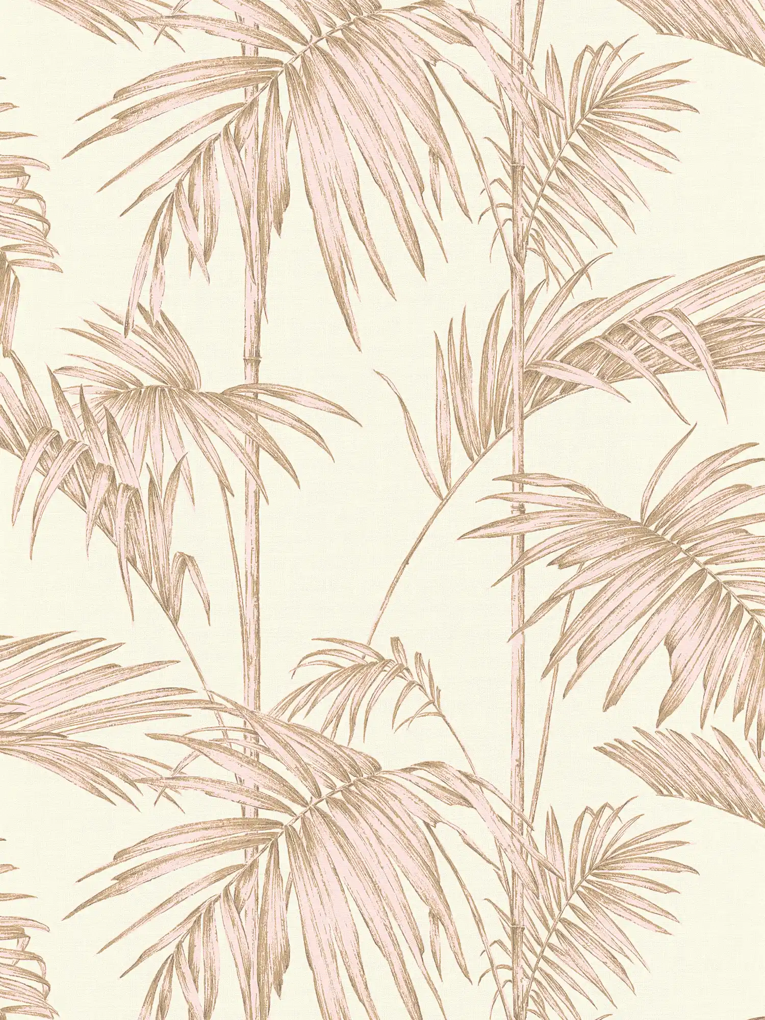 Natürliche Tapete Palmenblätter, Bambus – Rosa, Beige, Creme
