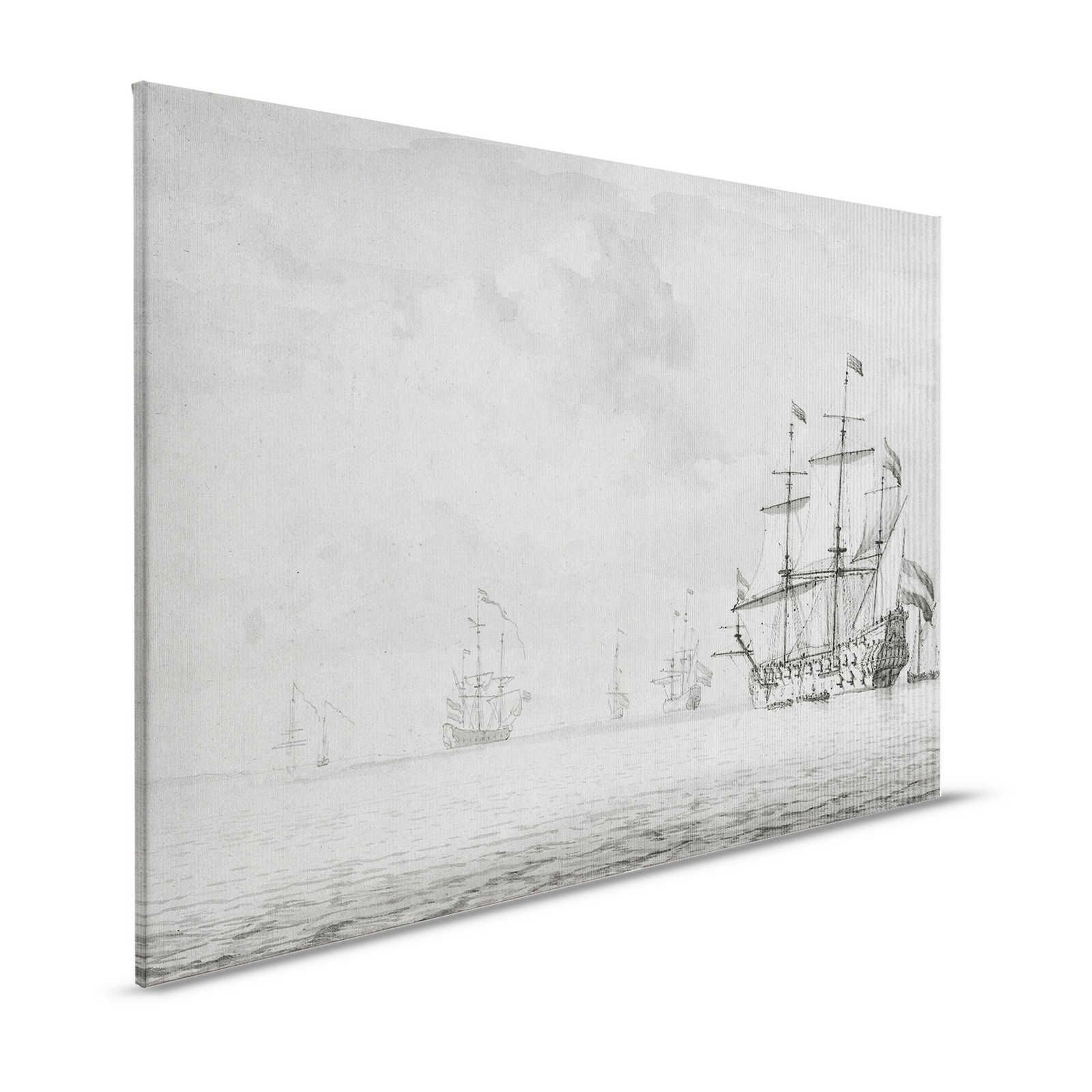 On the Sea 2 - Grau-Beiges Leinwandbild Schiffe Vintage Gemälde Stil – 1,20 m x 0,80 m
