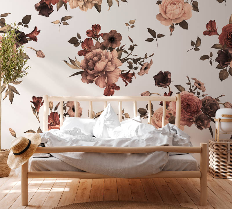             Blumen Fototapete romantisches Design – Rosa, Weiß, Braun
        