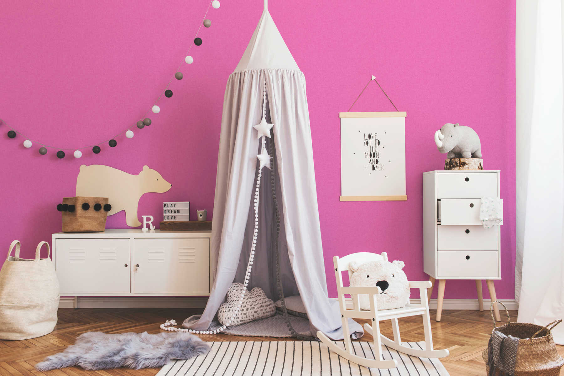             Kinderzimmer Tapete Pink für Mädchen, einfarbig
        